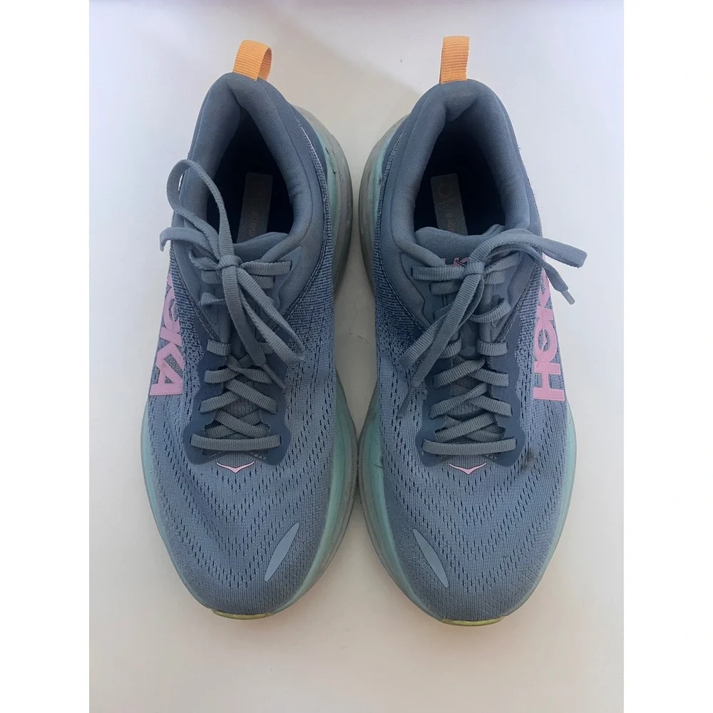 Hoka Bondi 8 Blue Pink Running Shoes Womens 8.5 Wide D 1127952 PBDG